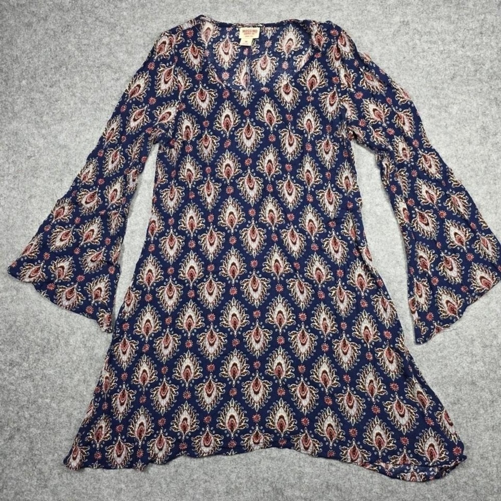 Mossimo Supply Co. Dress Women M‎ Blue Bell Sleeve Paisley Faded